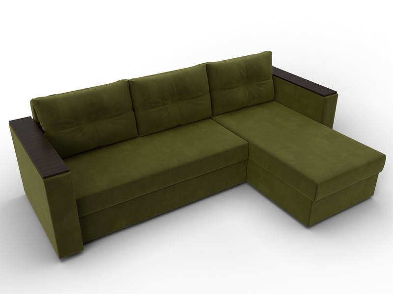 Диван угловой Атланта без стола универсальный угол, Микровельвет, Зеленый