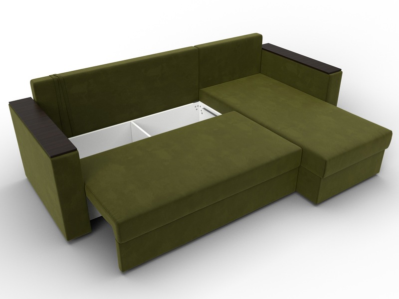 Диван угловой Атланта без стола универсальный угол, Микровельвет, Зеленый