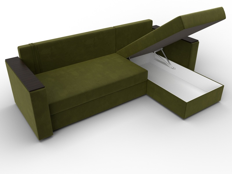 Диван угловой Атланта без стола универсальный угол, Микровельвет, Зеленый