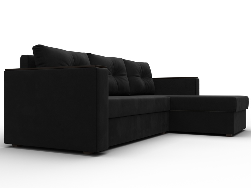 Диван угловой Атланта без стола универсальный угол, Микровельвет, Черный