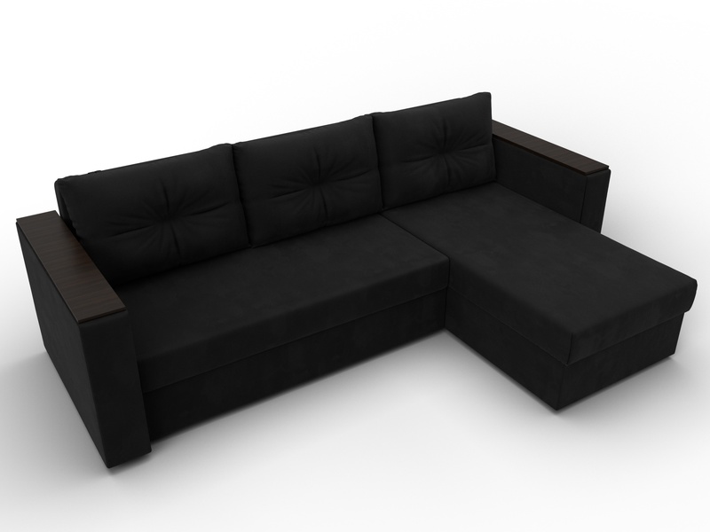 Диван угловой Атланта без стола универсальный угол, Микровельвет, Черный