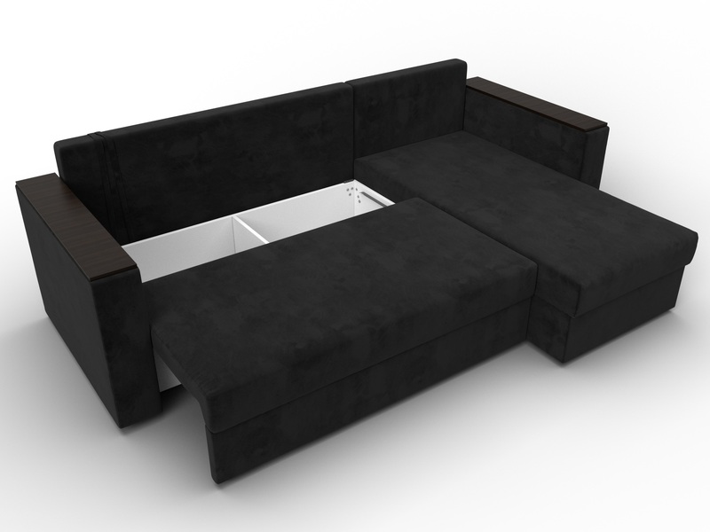 Диван угловой Атланта без стола универсальный угол, Микровельвет, Черный
