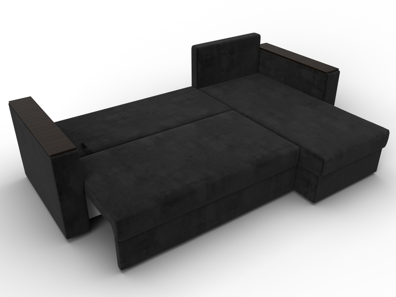 Диван угловой Атланта без стола универсальный угол, Микровельвет, Черный