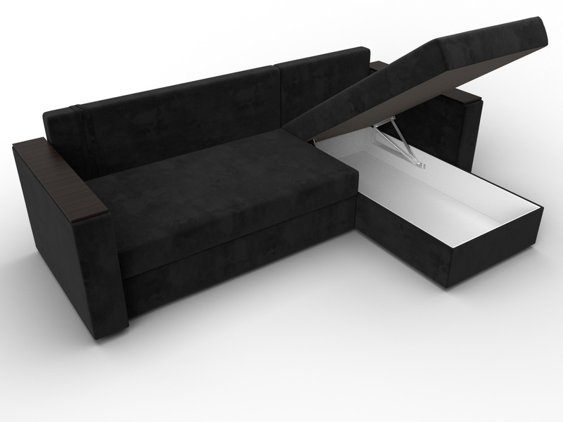 Диван угловой Атланта без стола универсальный угол, Микровельвет, Черный