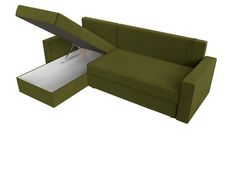 Диван угловой Траумберг Лайт левый угол, Микровельвет, Зеленый