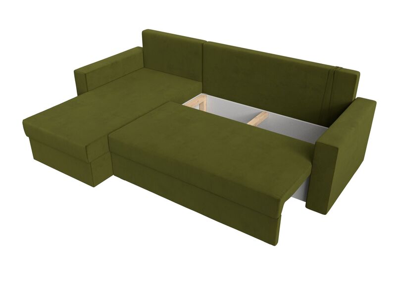 Диван угловой Траумберг Лайт левый угол, Микровельвет, Зеленый