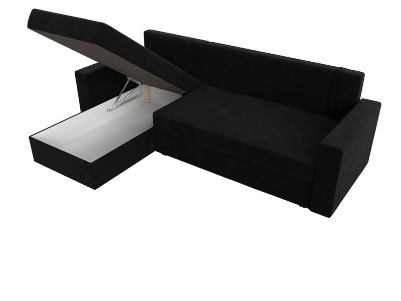 Диван угловой Траумберг Лайт левый угол, Микровельвет, Черный