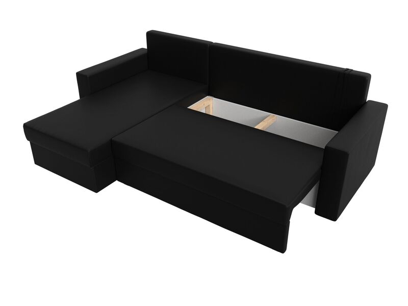 Диван угловой Траумберг Лайт левый угол, Экокожа, Черный