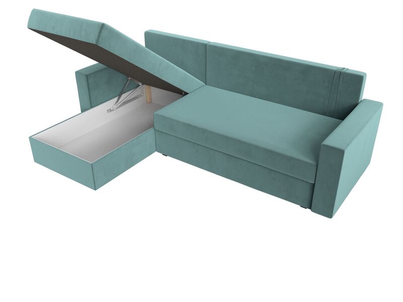 Диван угловой Траумберг Лайт левый угол, Велюр, SEVEN 113 бирюзовый