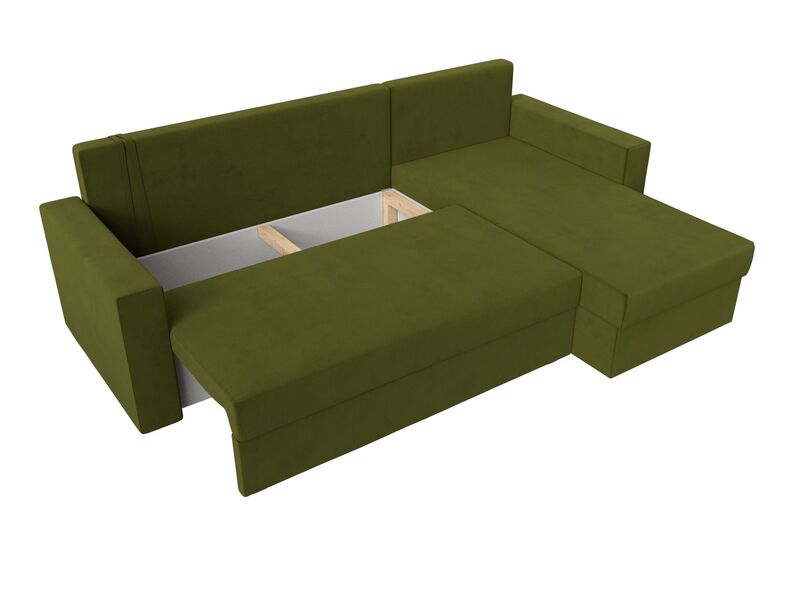 Диван угловой Траумберг Лайт правый угол, Микровельвет, Зеленый