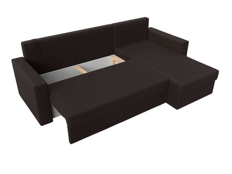 Диван угловой Траумберг Лайт правый угол, Экокожа, Коричневый