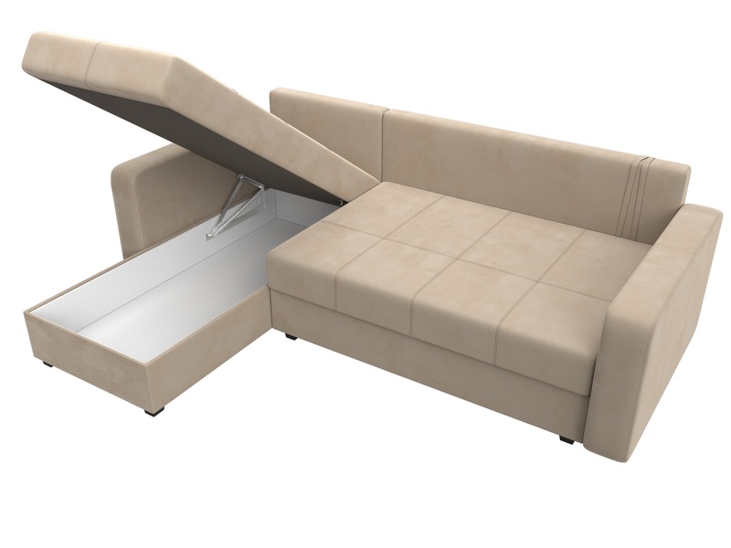 Диван угловой Ливерпуль Лайт левый угол, Велюр, SEVEN 729 бежевый