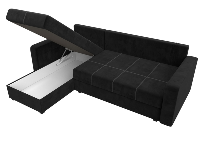 Диван угловой Ливерпуль Лайт левый угол, Велюр, SEVEN 35 черный