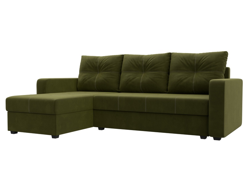 Диван угловой Ливерпуль Лайт левый угол, Микровельвет, Зеленый