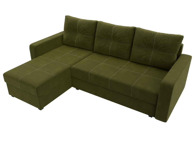 Диван угловой Ливерпуль Лайт левый угол, Микровельвет, Зеленый