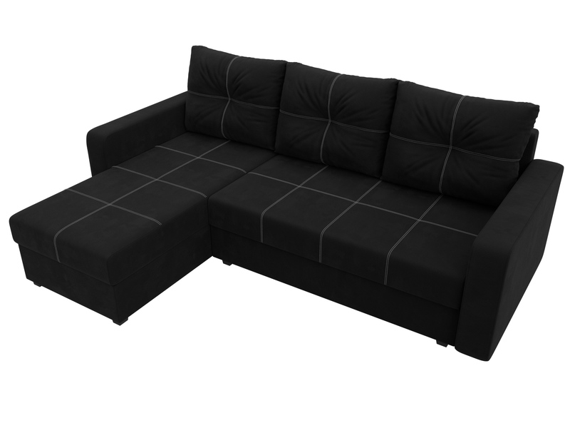 Диван угловой Ливерпуль Лайт левый угол, Микровельвет, Черный