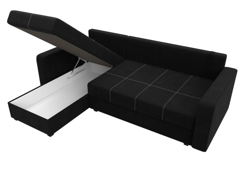 Диван угловой Ливерпуль Лайт левый угол, Микровельвет, Черный