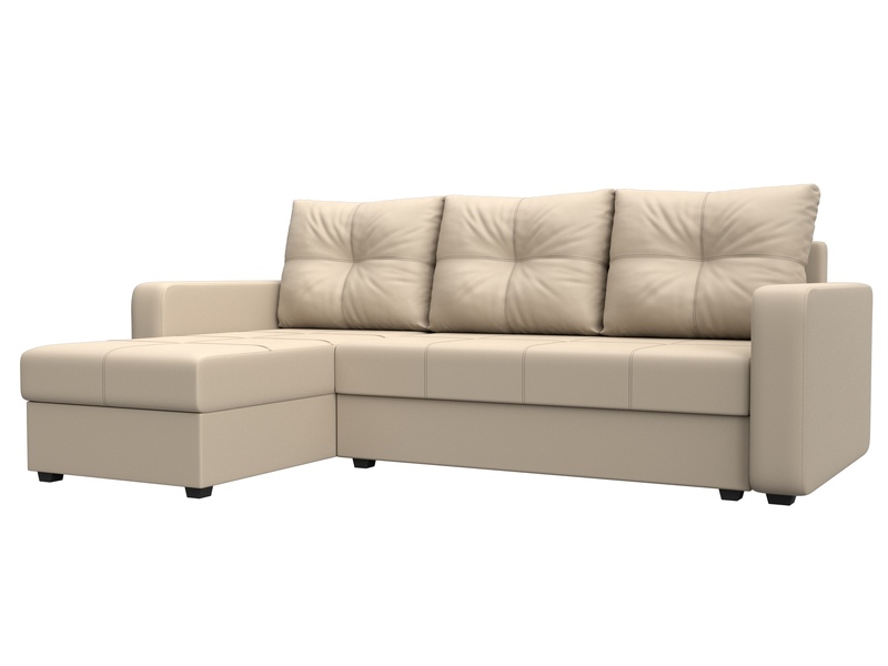 Диван угловой Ливерпуль Лайт левый угол, Экокожа, Бежевый