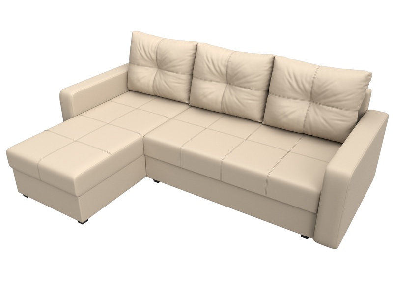 Диван угловой Ливерпуль Лайт левый угол, Экокожа, Бежевый
