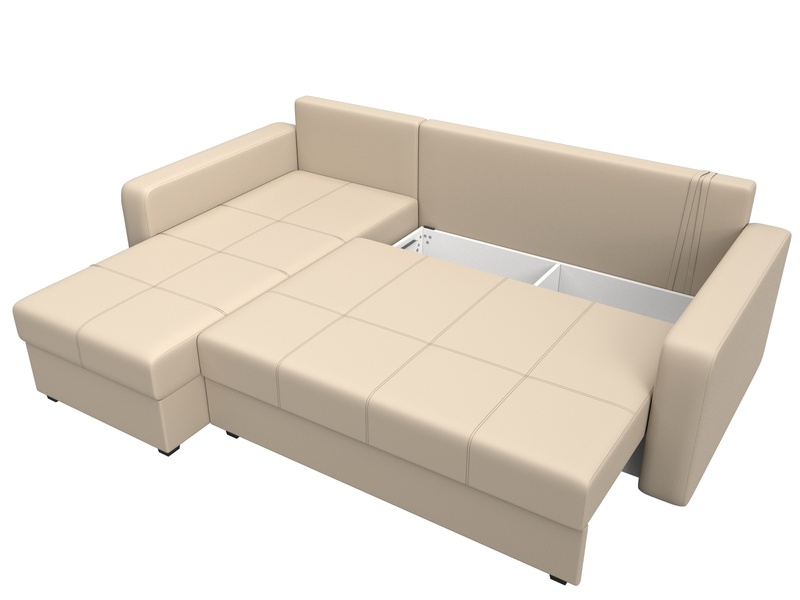 Диван угловой Ливерпуль Лайт левый угол, Экокожа, Бежевый