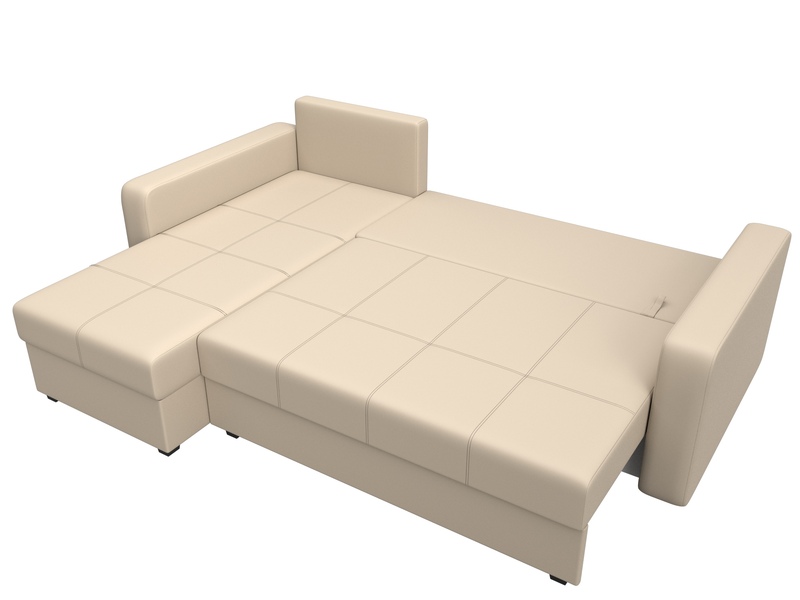 Диван угловой Ливерпуль Лайт левый угол, Экокожа, Бежевый