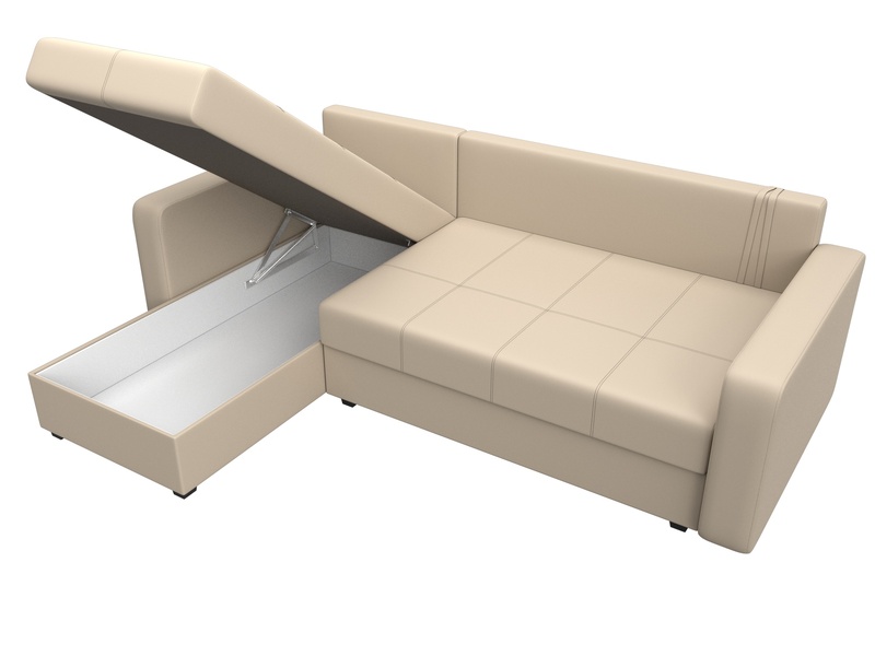 Диван угловой Ливерпуль Лайт левый угол, Экокожа, Бежевый