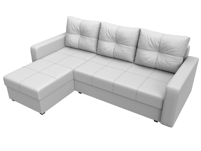 Диван угловой Ливерпуль Лайт левый угол, Экокожа, Белый