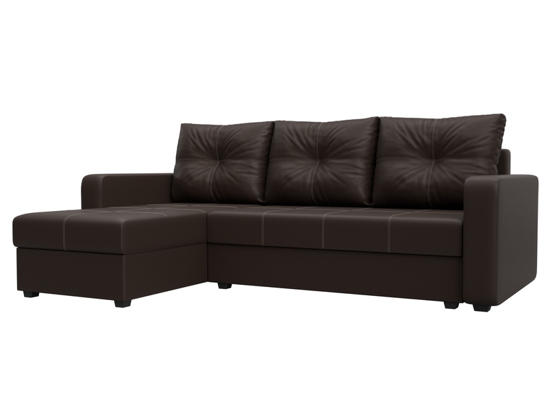 Диван угловой Ливерпуль Лайт левый угол, Экокожа, Коричневый