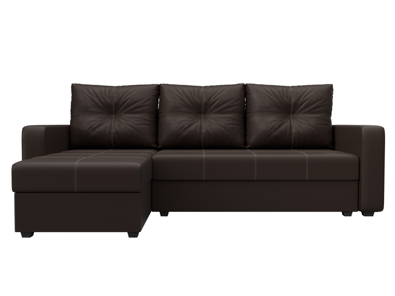 Диван угловой Ливерпуль Лайт левый угол, Экокожа, Коричневый