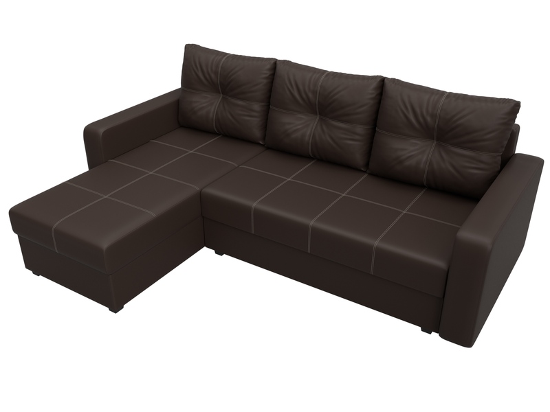 Диван угловой Ливерпуль Лайт левый угол, Экокожа, Коричневый