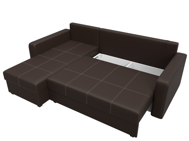 Диван угловой Ливерпуль Лайт левый угол, Экокожа, Коричневый