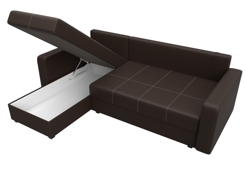 Диван угловой Ливерпуль Лайт левый угол, Экокожа, Коричневый
