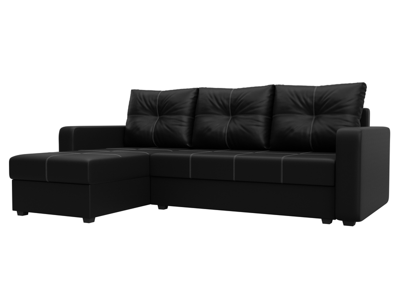 Диван угловой Ливерпуль Лайт левый угол, Экокожа, Черный