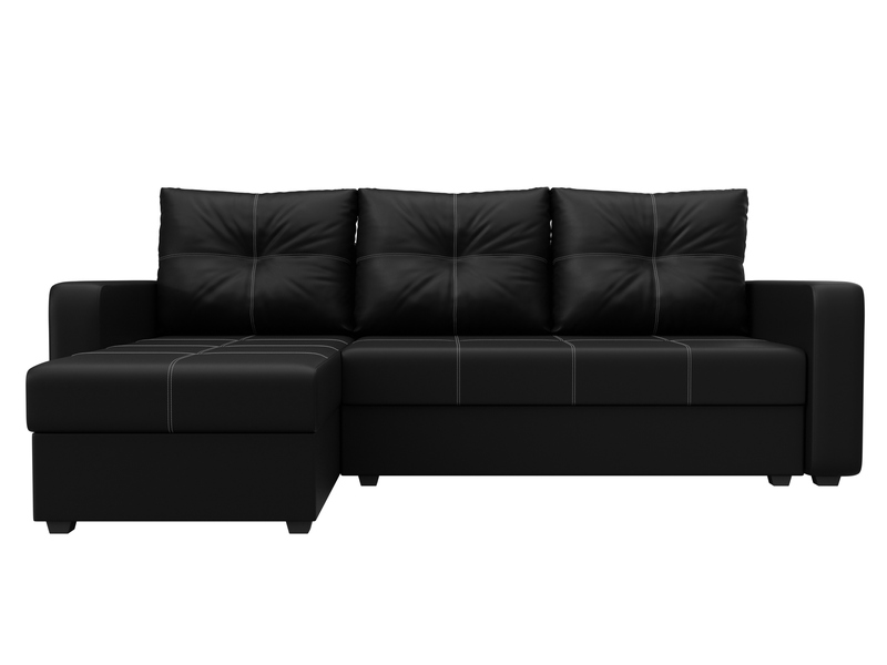 Диван угловой Ливерпуль Лайт левый угол, Экокожа, Черный