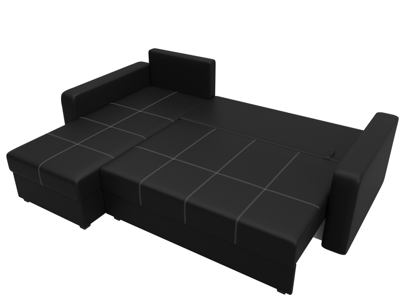 Диван угловой Ливерпуль Лайт левый угол, Экокожа, Черный