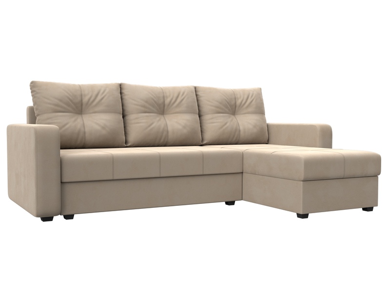 Диван угловой Ливерпуль Лайт правый угол, Велюр, SEVEN 729 бежевый