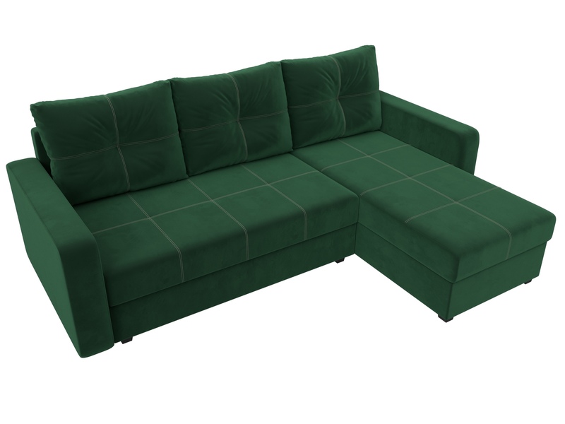 Диван угловой Ливерпуль Лайт правый угол, Велюр, SEVEN 626 зеленый
