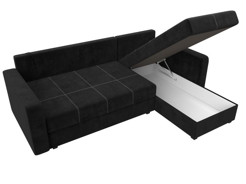 Диван угловой Ливерпуль Лайт правый угол, Велюр, SEVEN 35 черный