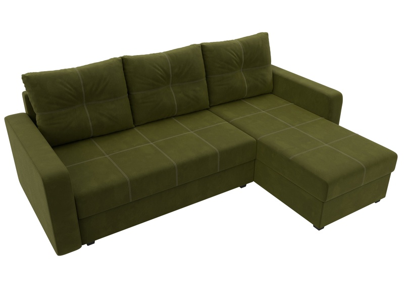 Диван угловой Ливерпуль Лайт правый угол, Микровельвет, Зеленый