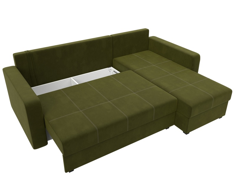 Диван угловой Ливерпуль Лайт правый угол, Микровельвет, Зеленый