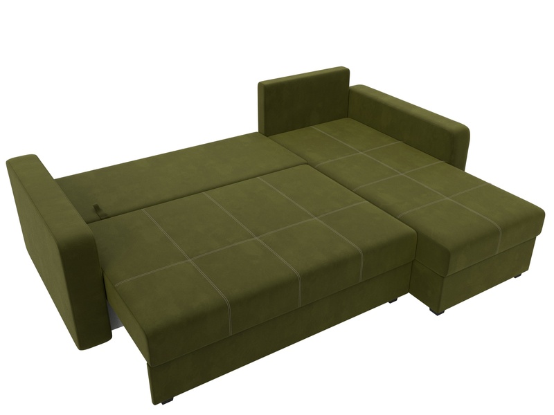 Диван угловой Ливерпуль Лайт правый угол, Микровельвет, Зеленый