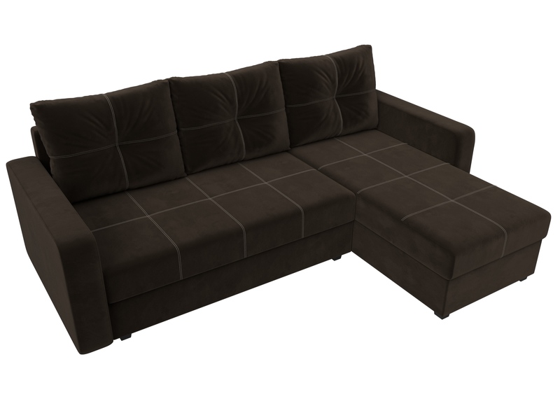 Диван угловой Ливерпуль Лайт правый угол, Микровельвет, Коричневый