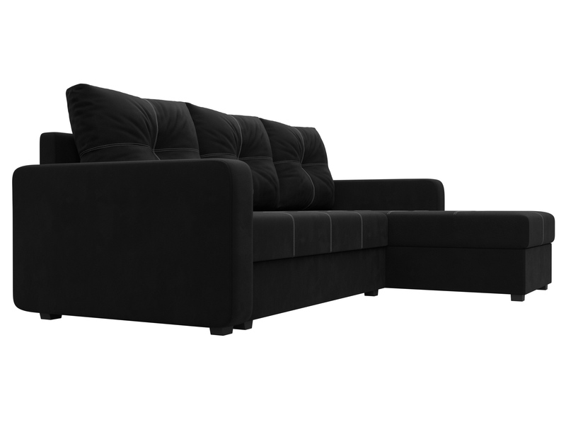 Диван угловой Ливерпуль Лайт правый угол, Микровельвет, Черный
