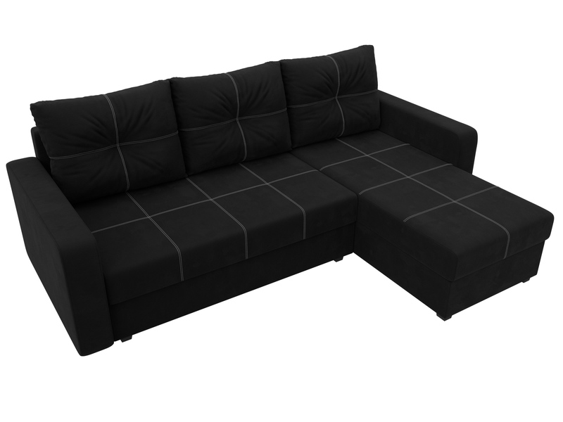 Диван угловой Ливерпуль Лайт правый угол, Микровельвет, Черный
