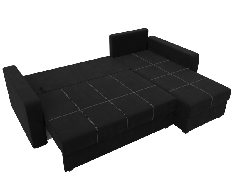 Диван угловой Ливерпуль Лайт правый угол, Микровельвет, Черный