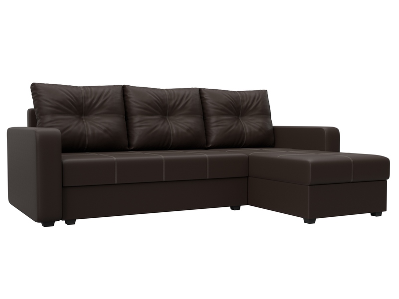 Диван угловой Ливерпуль Лайт правый угол, Экокожа, Коричневый