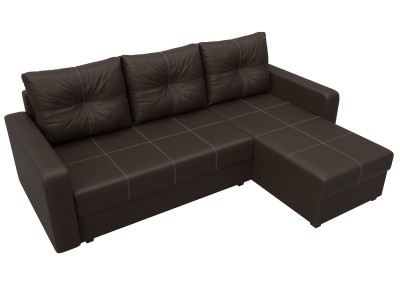 Диван угловой Ливерпуль Лайт правый угол, Экокожа, Коричневый