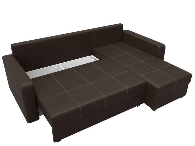 Диван угловой Ливерпуль Лайт правый угол, Экокожа, Коричневый