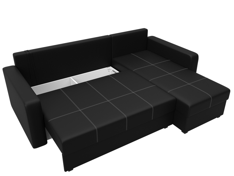 Диван угловой Ливерпуль Лайт правый угол, Экокожа, Черный