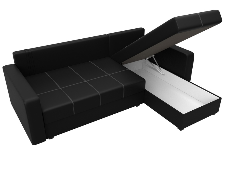 Диван угловой Ливерпуль Лайт правый угол, Экокожа, Черный